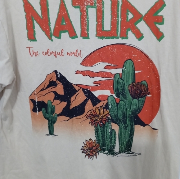 SHEIN SXY "Nature The Colorful World" SHORT SLEEVE BEIGE T SHIRT SIZE 2 - Picture 2 of 5